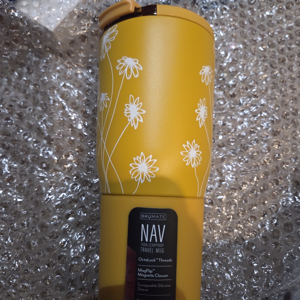BrüMate Yellow Travel Mug with Floral Design